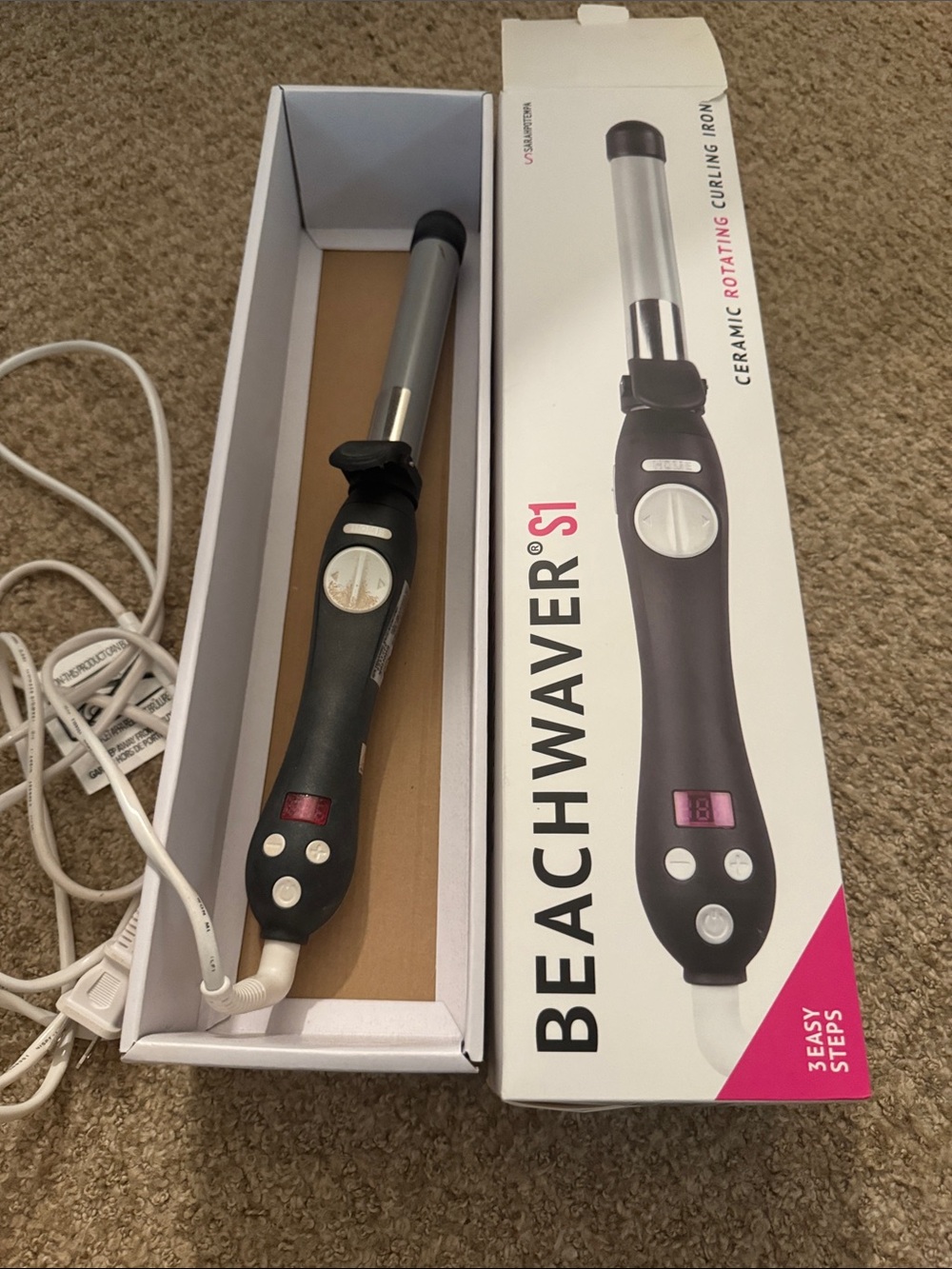 Beachwaver S1 Curling Iron in Silver with Pink Accents